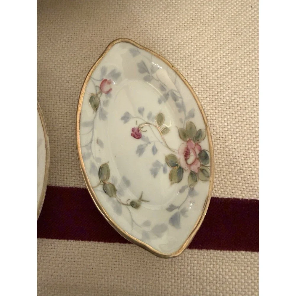 Vintage Hand-painted Nippon Porcelain Vegetable Dish & Open Salt Dishes Set